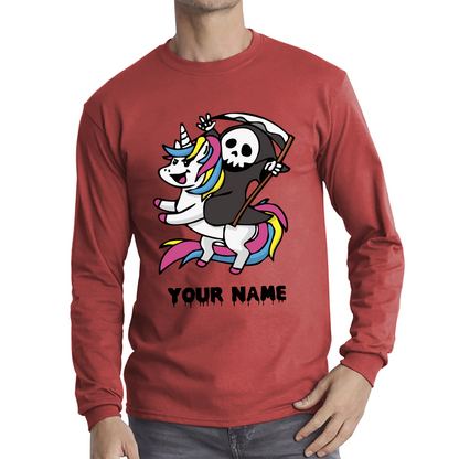 Personalised Cute Death Riding A Kawaii Unicorn Your Name Long Sleeve T Shirt