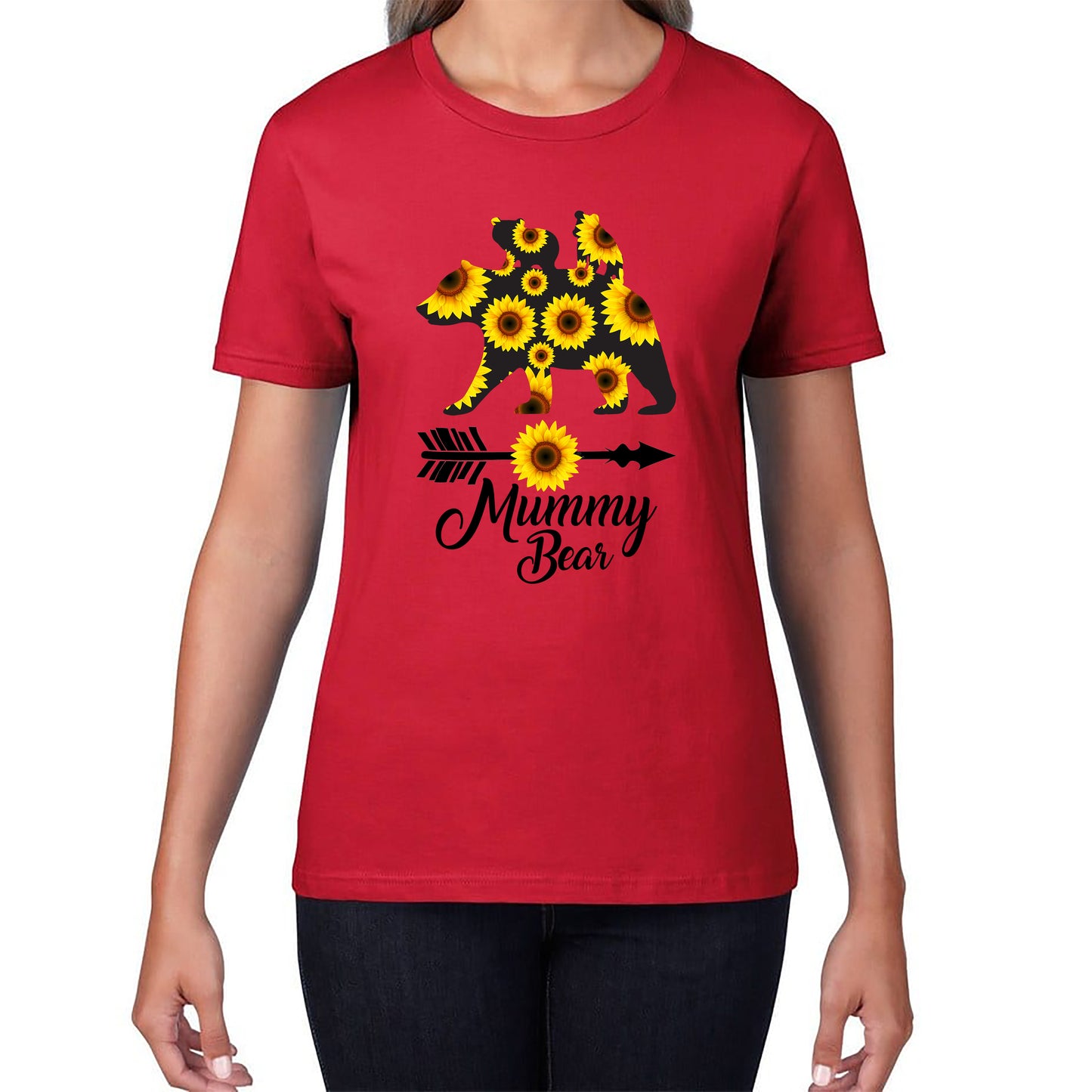 Mummy Bear Sunflower Women's Mama Bear Mother's Day Parent's Love Autism Awareness Womens Tee Top