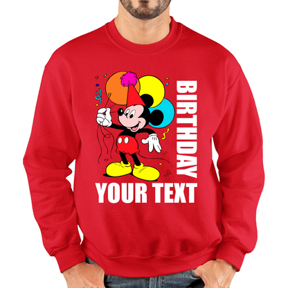 Personalised Disney Mickey Mouse Holding Balloons Birthday Your Text Disneyland Unisex Sweatshirt