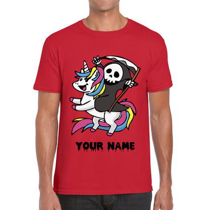 Personalised Cute Death Riding A Kawaii Unicorn Your Name Mens Tee Top