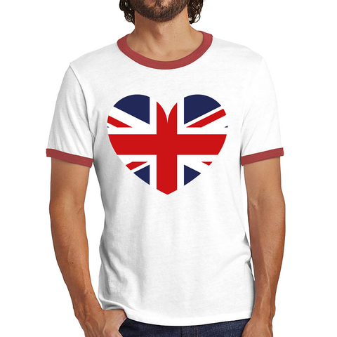 Uk Flag Heart Shape Battle Of Boyne's Queen Platinum Jubilee British Royal Ringer T Shirt