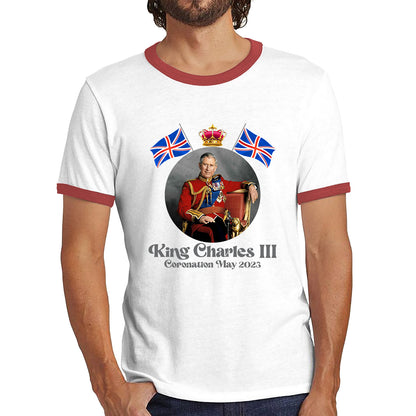 King Charles III 6th May 2023 Coronation British Flags Royal Crown CR III Union Jack His Majesty Ringer T Shirt