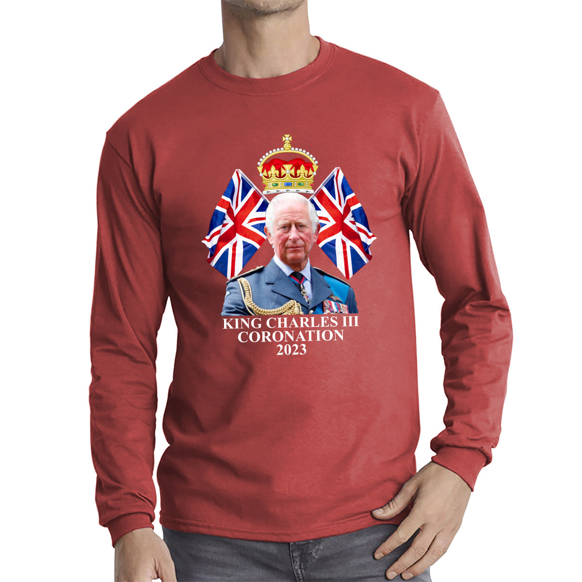 King Charles III Coronation 2023 British United Kingdom Uk Flags CR III Royal Crown Ruling Monarch Of England Long Sleeve T Shirt