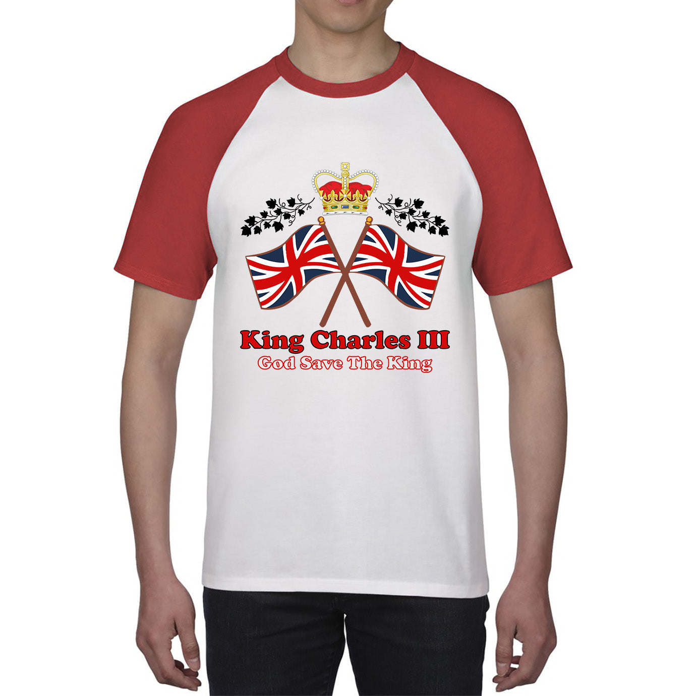 King Charles III Coronation God Save The King United Kingdom Flag Royal Crown CR III His Majesty Baseball T Shirt