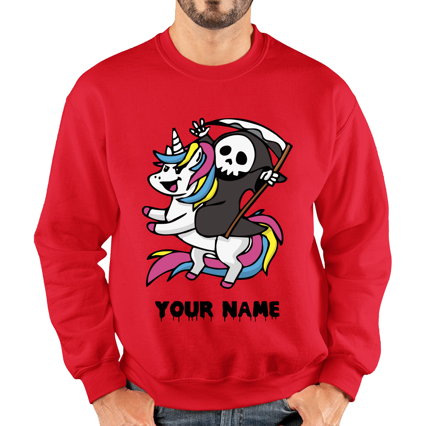 Personalised Cute Death Riding A Kawaii Unicorn Your Name Unisex Sweatshirt