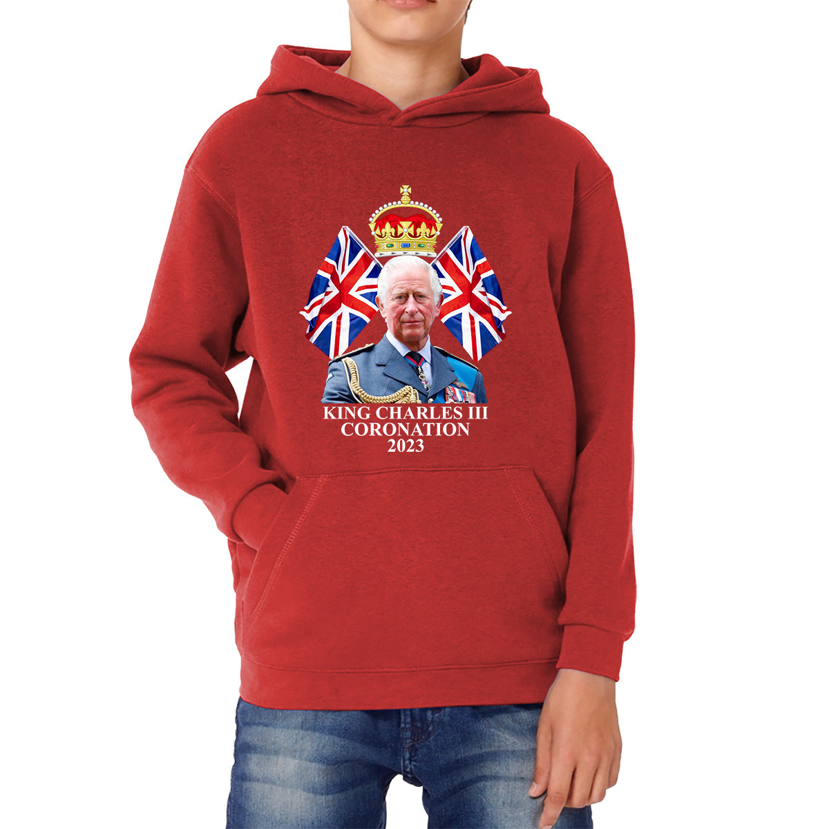 King Charles III Coronation 2023 British United Kingdom Uk Flags CR III Royal Crown Ruling Monarch Of England Kids Hoodie