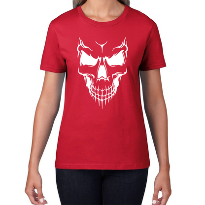 Skull Face Scary Horror Biker Racers Novelty Spooky Womens Tee Top