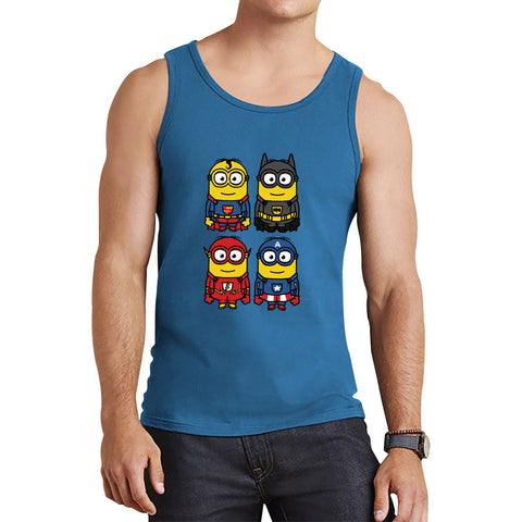 The 4 Minions Heros Super Minions Captain America Batman Superman Riddler The Flash Dc Minions Parody Pop Art Tank Top