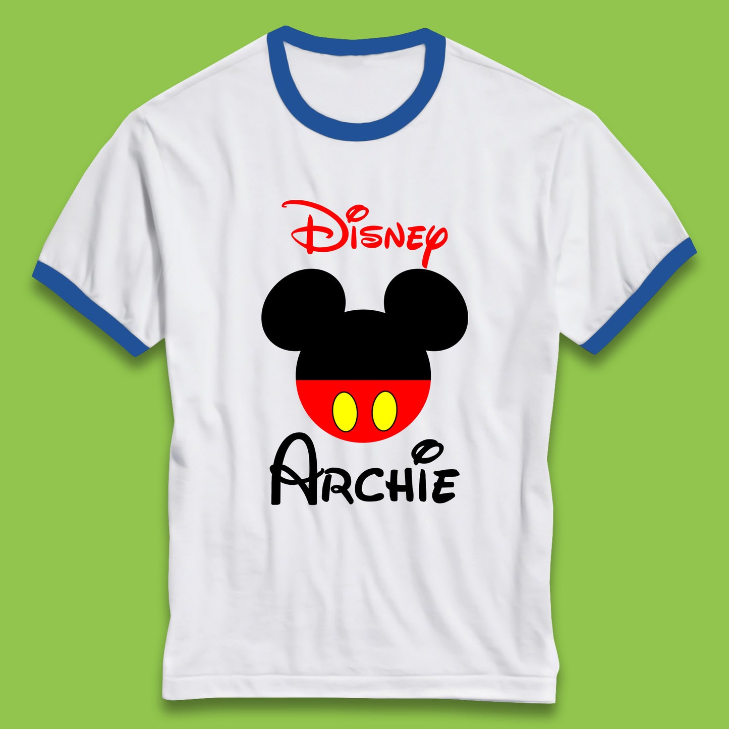 Personalised Disney Mickey Mouse Minnie Mouse Head Your Name Cute Character Disney World  Ringer T Shirt