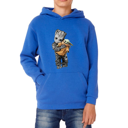 Baby Groot Holding Baby Yoda Avengers Hero Star Avenger Jedi Wars Star Wars Day 46th Anniversary Kids Hoodie