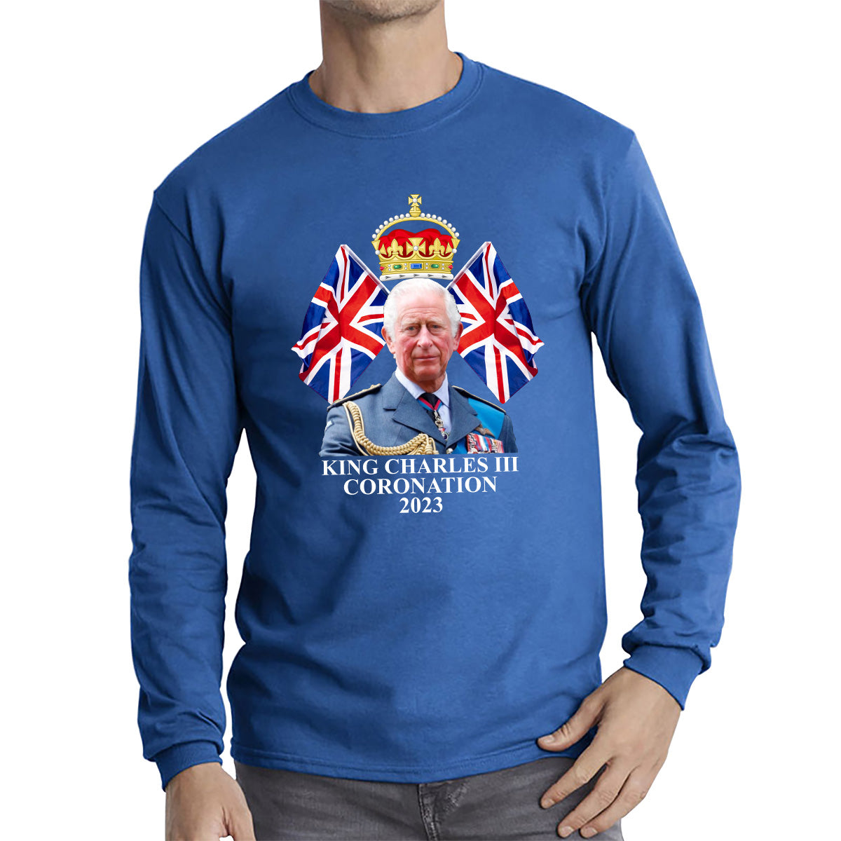 King Charles III Coronation 2023 British United Kingdom Uk Flags CR III Royal Crown Ruling Monarch Of England Long Sleeve T Shirt