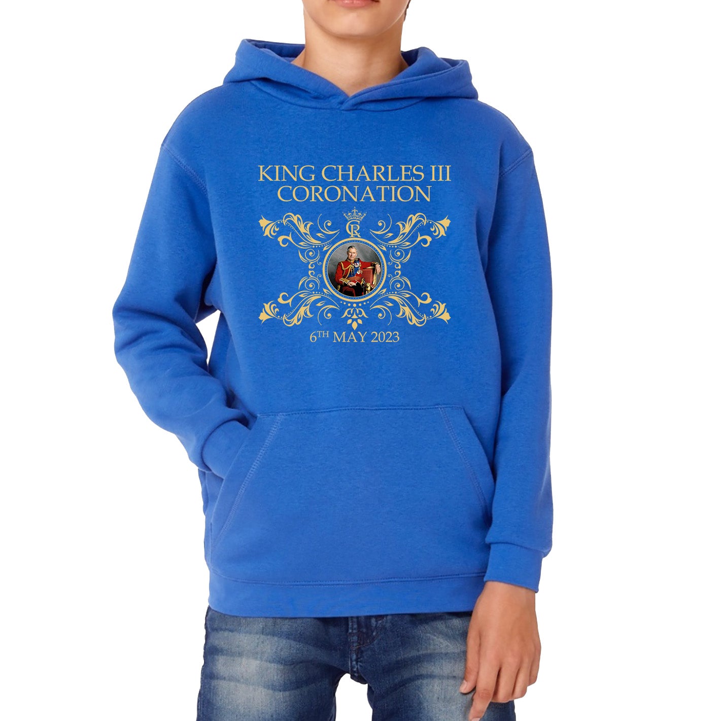 King Charles III Coronation 6th May 2023 Royal Cypher CR III Union Jack Ruling Monarch Of England Kids Hoodie