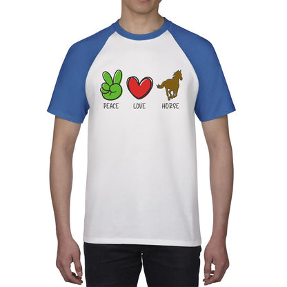 Peace Love Horse Funny Horse Riding Lovers Adventure Peace Logo Baseball T Shirt