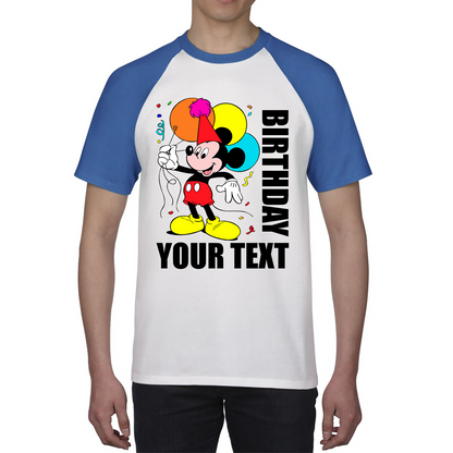 Personalised Disney Mickey Mouse Holding Balloons Birthday Your Text Disneyland Cartoon Baseball T Shirt