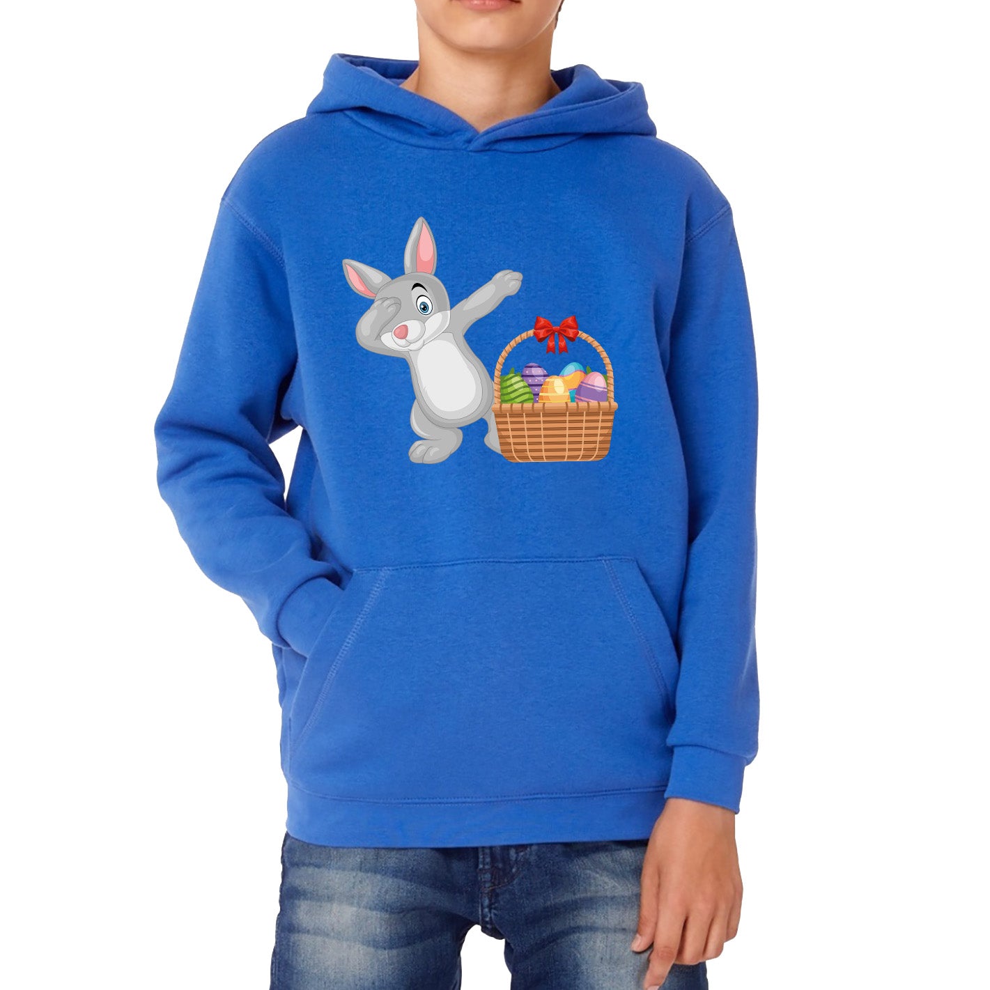 Dabbing Bunny With Eggs Basket Happy Easter Day Cute Rabbit Bunny Easter Day Kids Hoodie