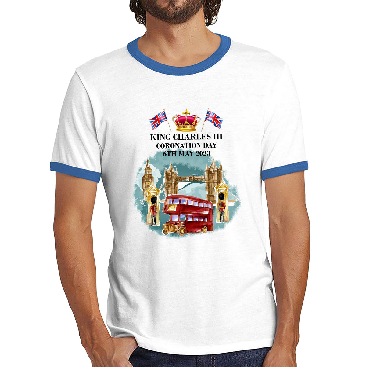 King Charles III Coronation Day 6th May 2023 Great Britain Big Ben Telephone Booth And Red Bus In London England Ringer T Shirt