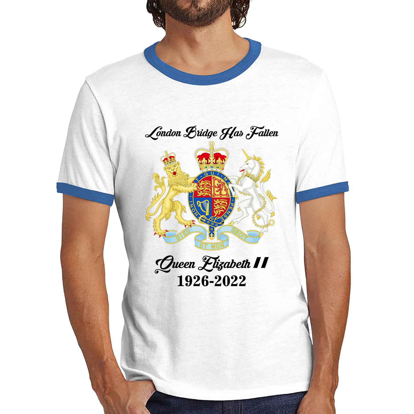 London Bridge Has Fallen Queen Elizabeth II Union Jack Queen's Crown Ringer T Shirt