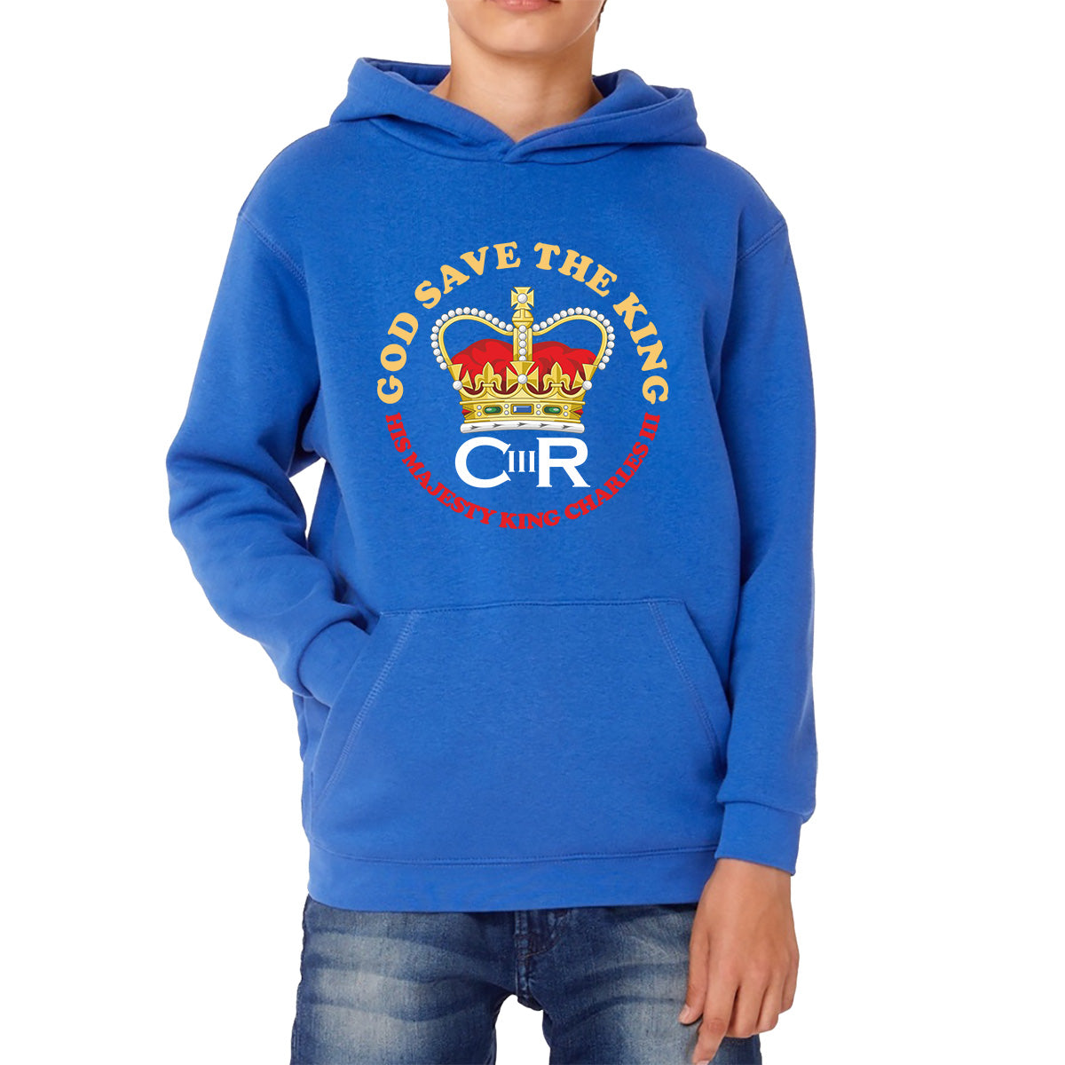 God Save The King CR III King Charles III Coronation 2023 His Majesty British Royal Crown Union Jack Kids Hoodie