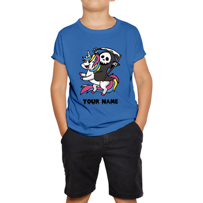 Personalised Cute Death Riding A Kawaii Unicorn Your Name Kids Tee