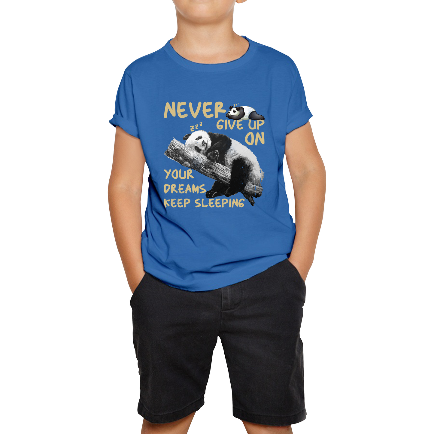 Never Give Up On Your Dreams Keep Sleeping Cute Panda Sleeping Quote Kids Tee