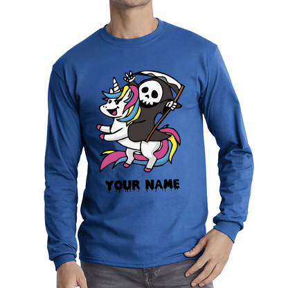 Personalised Cute Death Riding A Kawaii Unicorn Your Name Long Sleeve T Shirt