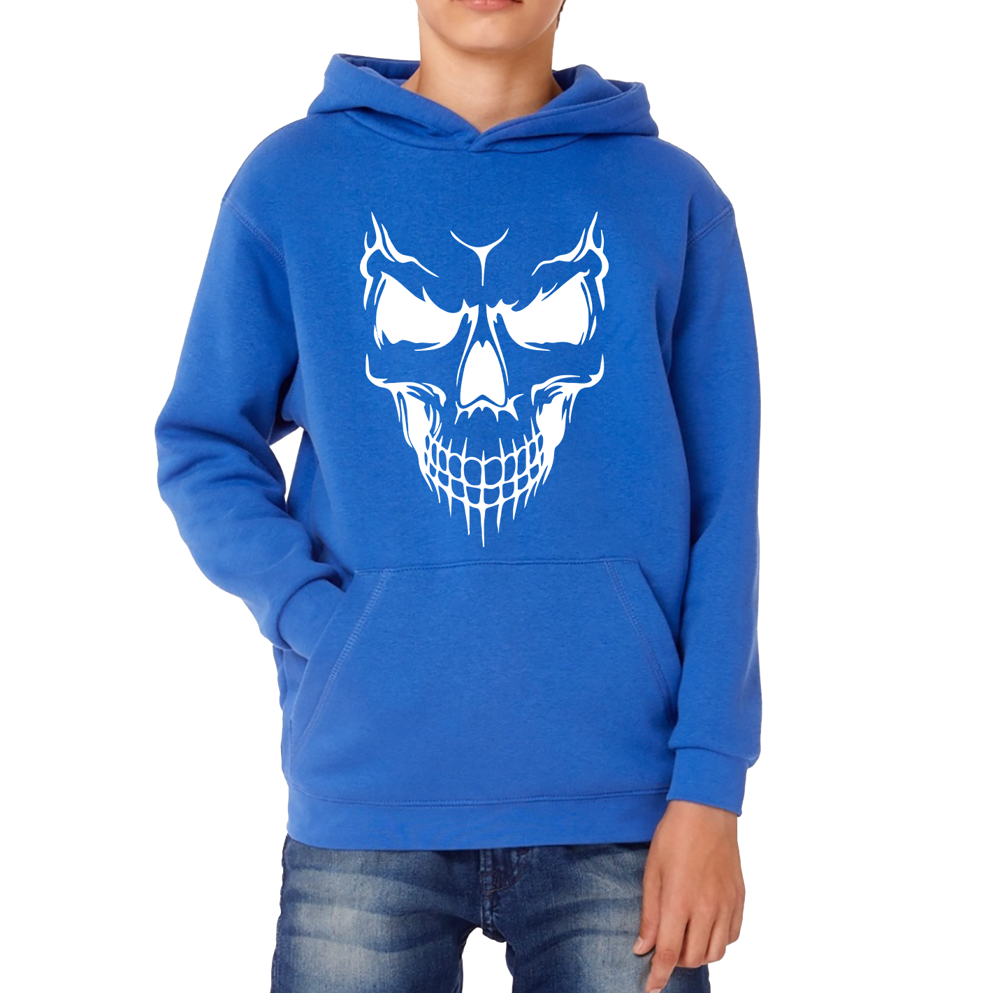 Skull Face Scary Horror Biker Racers Novelty Spooky Kids Hoodie