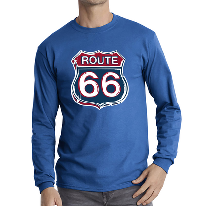 Route 66 Baseball Highway 66 US Biking Riding Highway Main Street of America Long Sleeve T Shirt