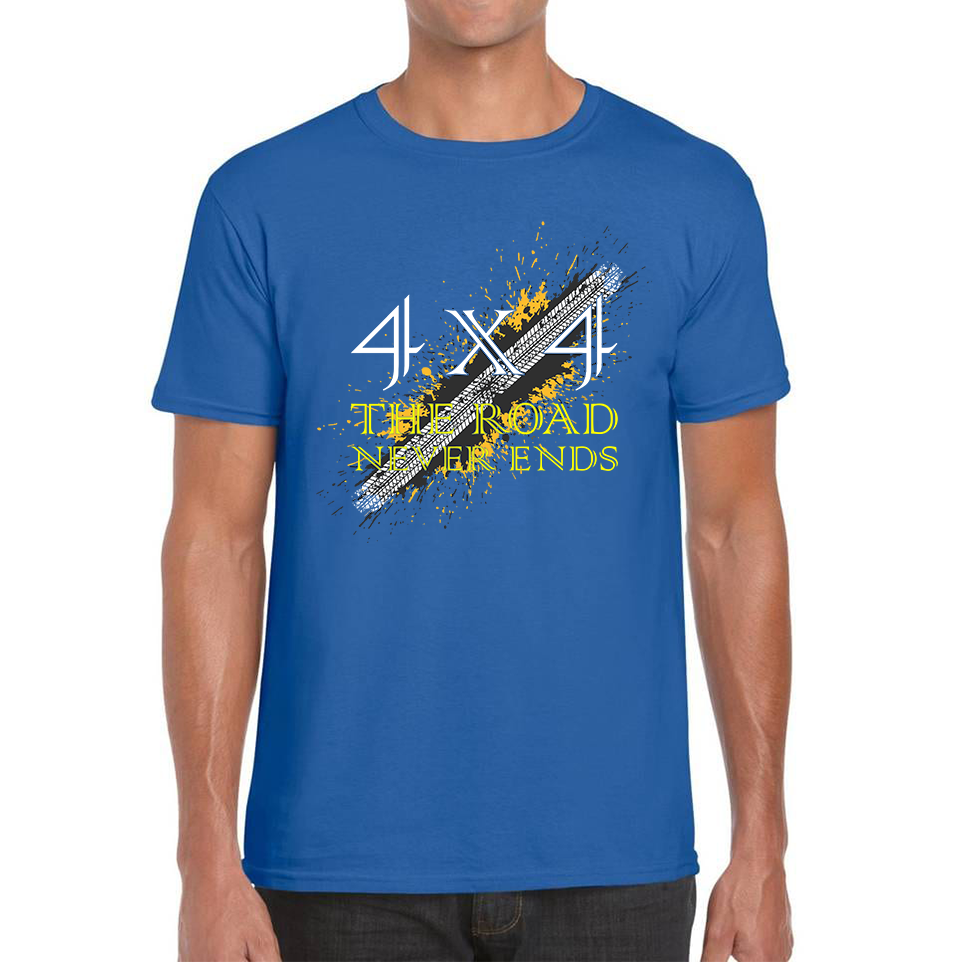 4x4 The Road Never Ends  Mens Tee Top