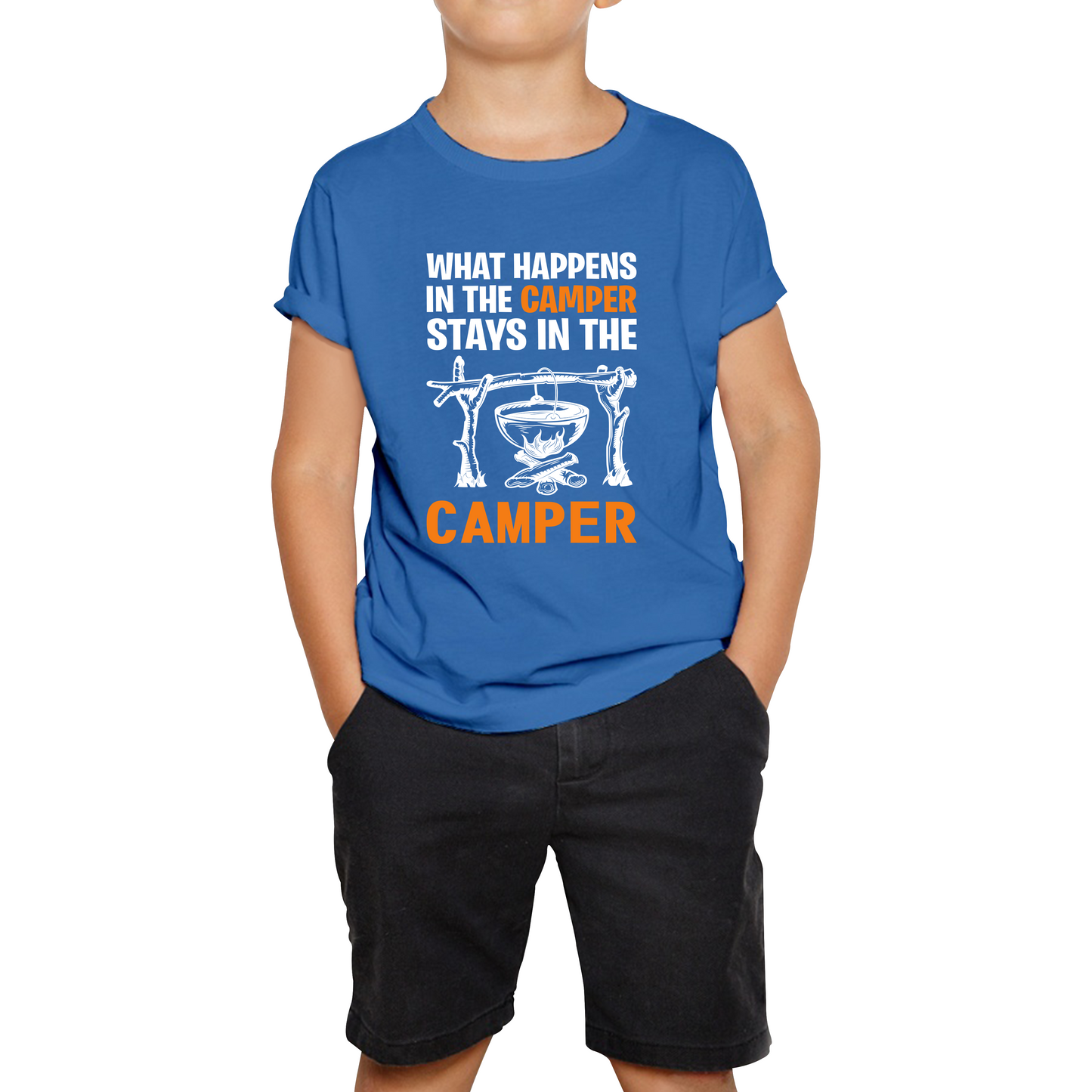 What Happens In The Camper Stays In The Camper Funny Camping Camper Adventure Lover Kids Tee