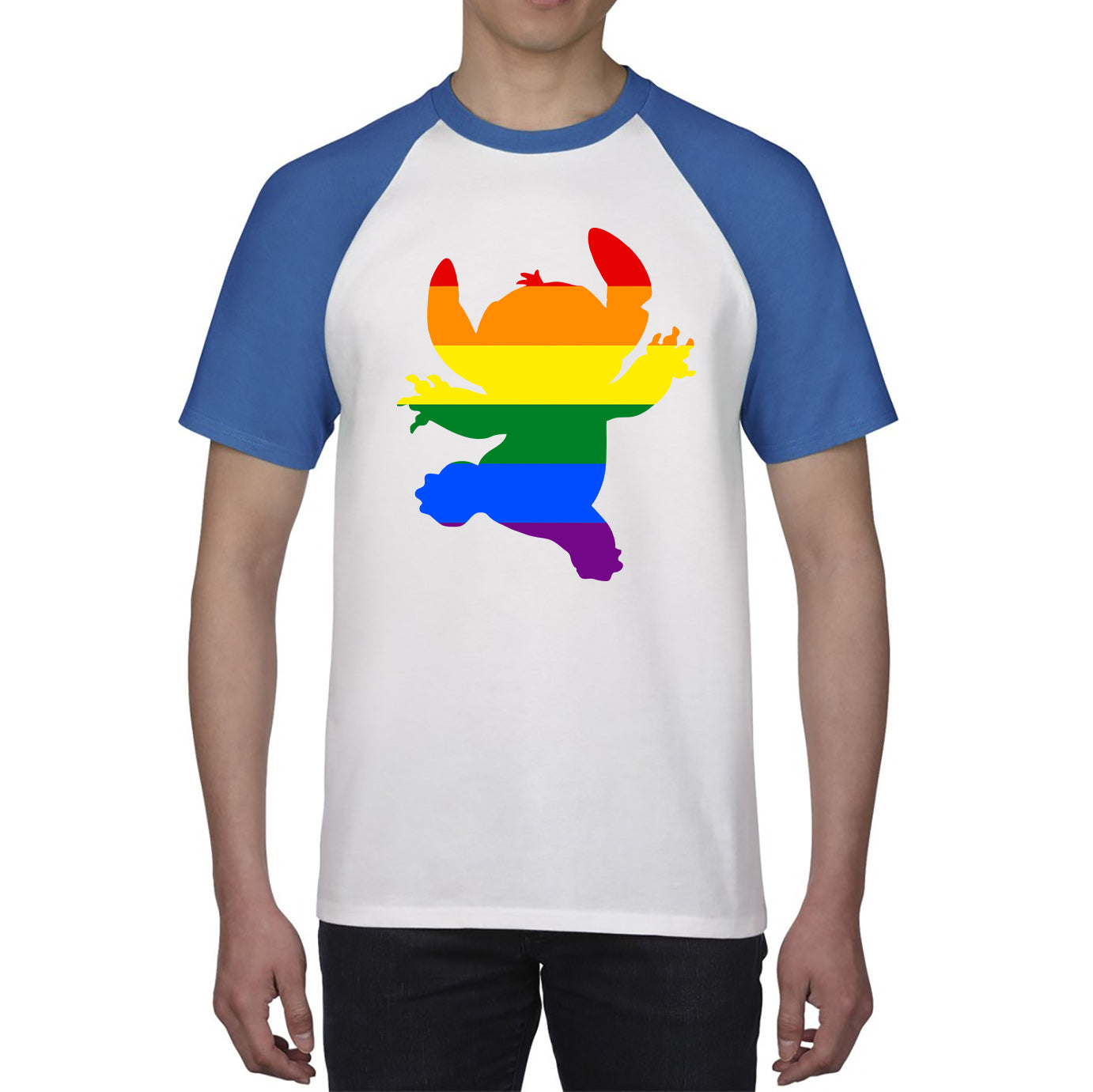 Disney Ohana Stitch Pride LGBT Lilo & Stitch Comedy Cartoon Pride Month LGBTQ+ Rainbow Colours Baseball T Shirt