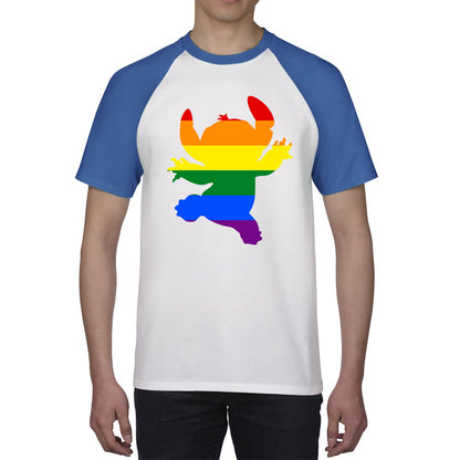 Disney Ohana Stitch Pride LGBT Lilo & Stitch Comedy Cartoon Pride Month LGBTQ+ Rainbow Colours Baseball T Shirt