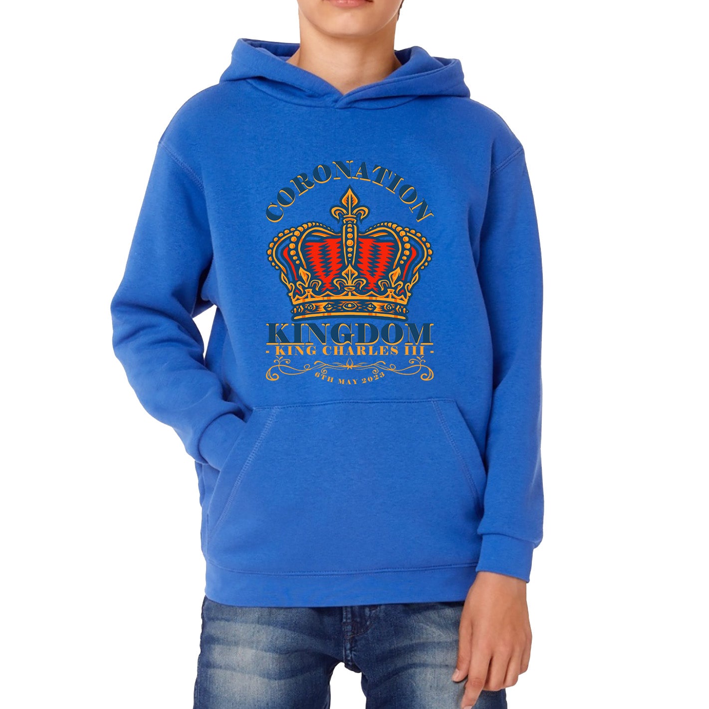 Coronation Kingdom King Charles III 6th May 2023  Royal Crown CR III His Majesty Union Jack Kids Hoodie