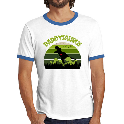 Daddy Saurus Funny T-Rex Fathers Day Vintage Dinosaur Dino World Animal Ringer T Shirt