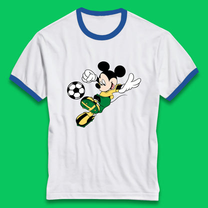 Mickey Mouse Kicking Football Soccer Player Disney Cartoon Mickey Soccer Player Football Team Ringer T Shirt