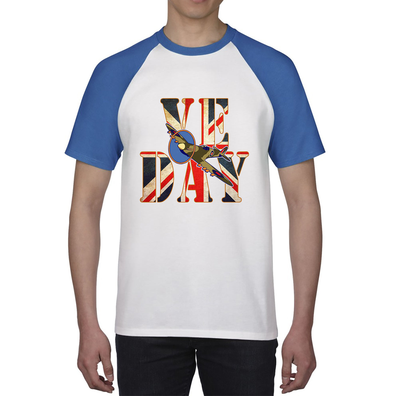 VE Day Victory In Europe Day Remembrance Day British Flag Veterans UK Victory Day 78th Anniversary World War II British Fighter Airplane Baseball T Shirt