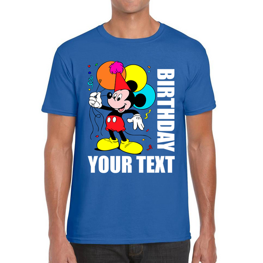 Personalised Disney Mickey Mouse Holding Balloons Birthday Your Text Disneyland Mens Tee Top