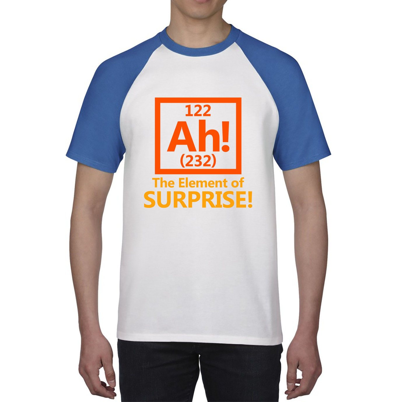 Ah The Element Of Surprise Funny Novelty Scientist Periodic Table Joke Baseball T Shirt