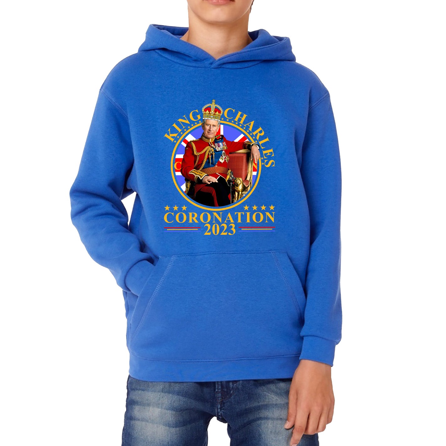 King Charles III Coronation 2023 Ruling Monarch Of England United Kingdom Royal Crown Kids Hoodie