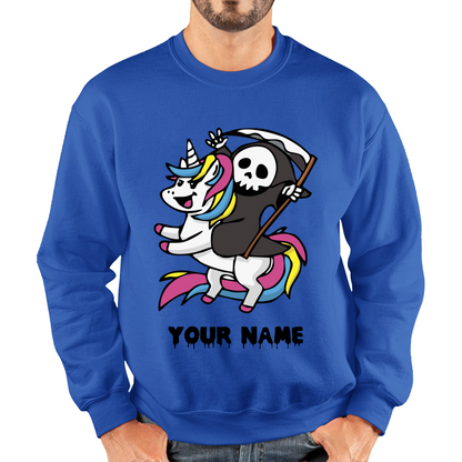 Personalised Cute Death Riding A Kawaii Unicorn Your Name Unisex Sweatshirt