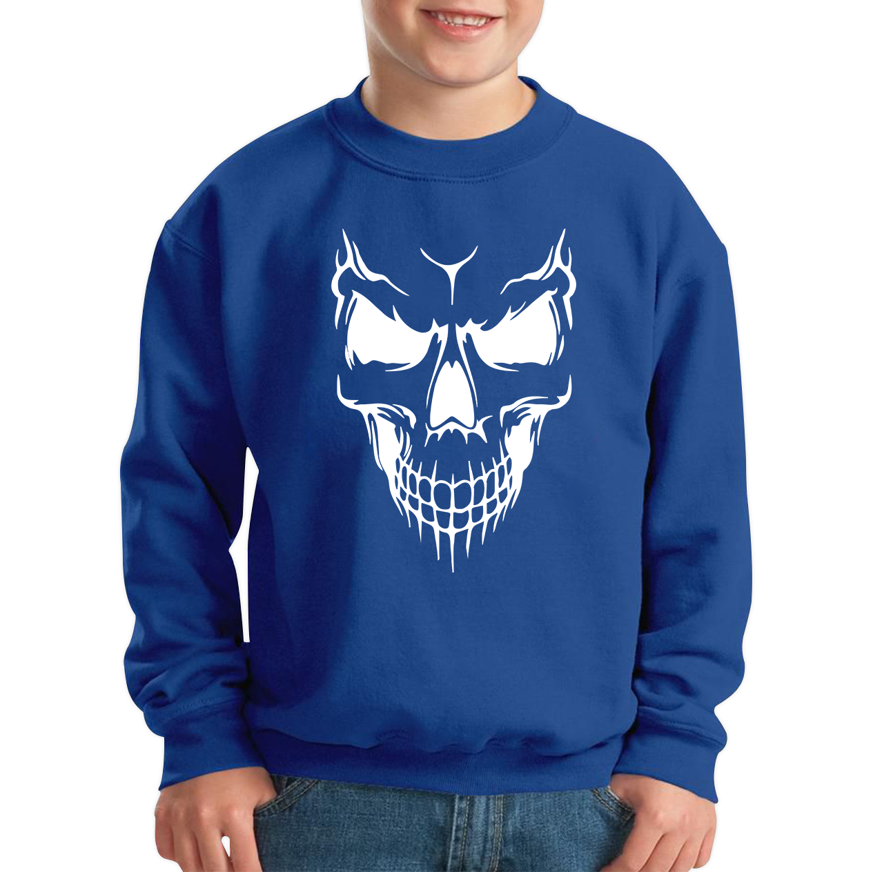 Skull Face Scary Horror Biker Racers Novelty Spooky Kids Jumper