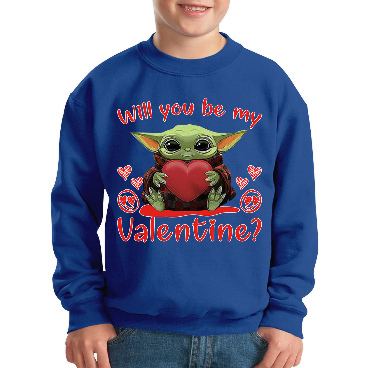 Baby Yoda Jumper Top Will You Be My Valentine Kids Sweatshirt