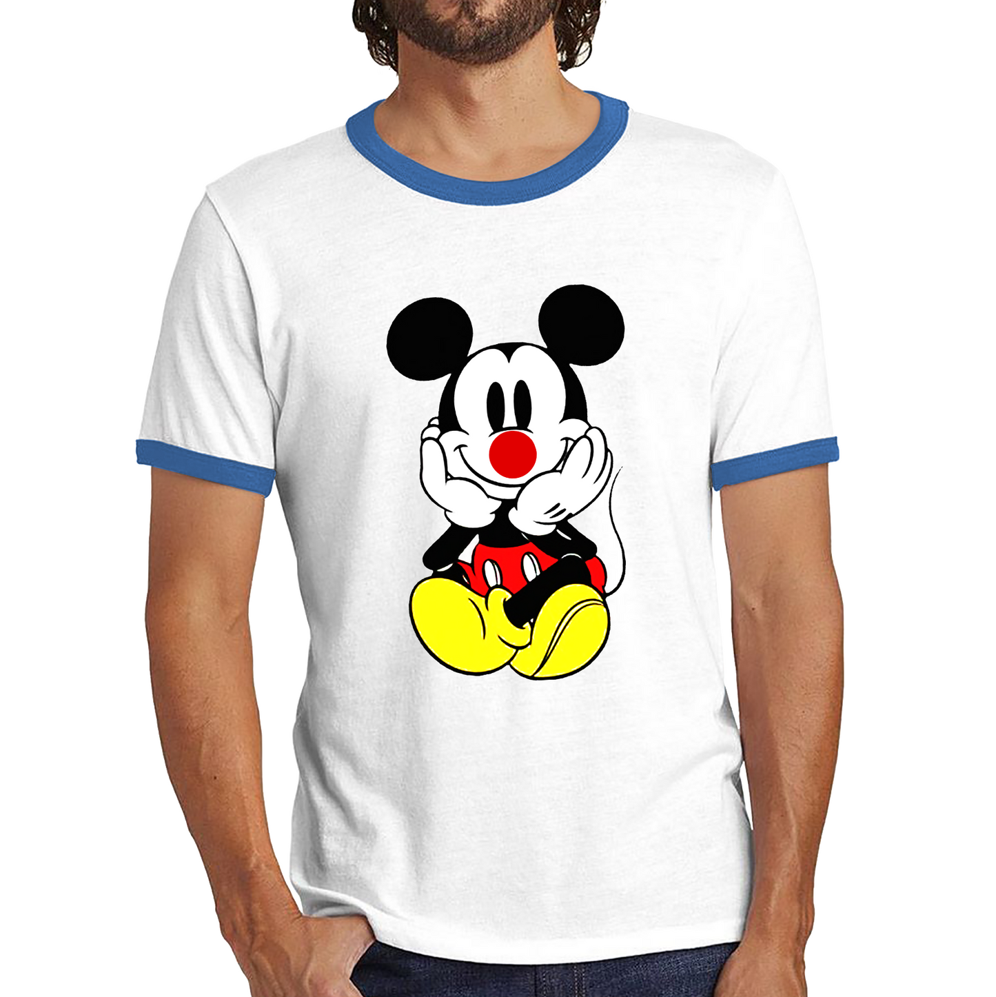 Mickey Mouse Red Nose Day Ringer T Shirt. 50% Goes To Charity