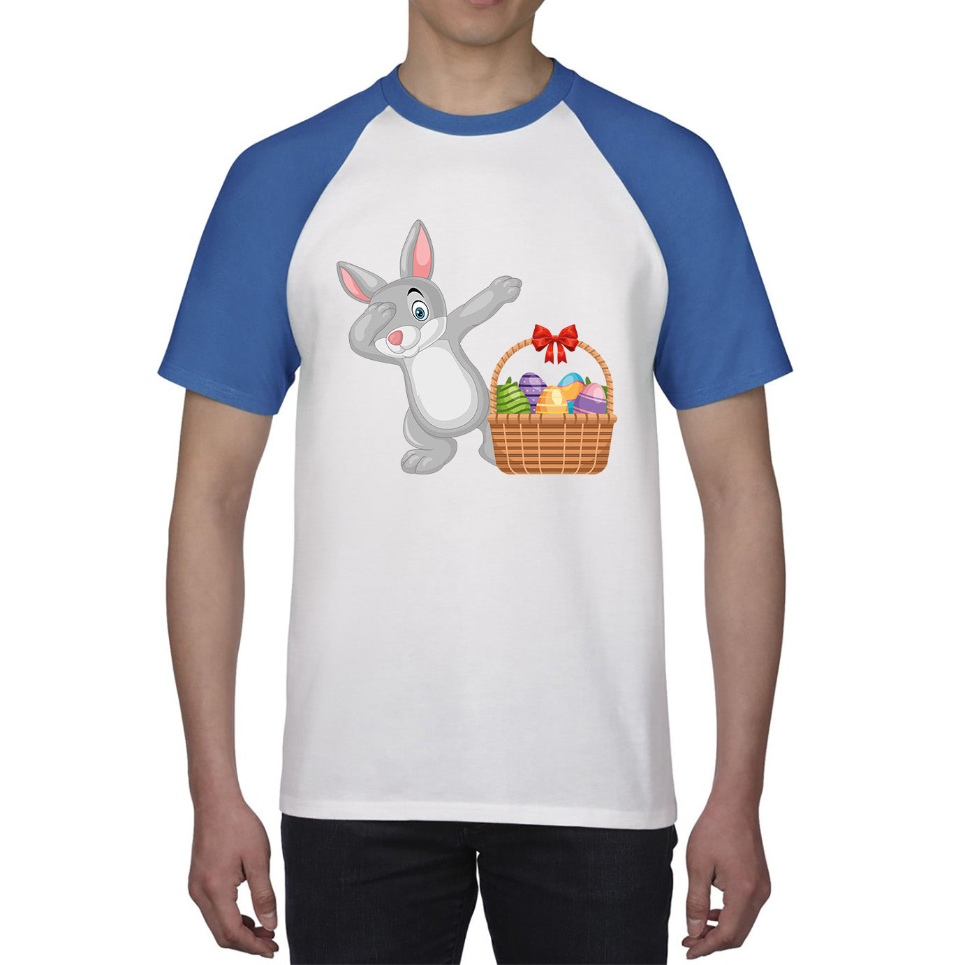 Dabbing Bunny With Eggs Basket Happy Easter Day Cute Rabbit Bunny Easter Day Baseball T Shirt