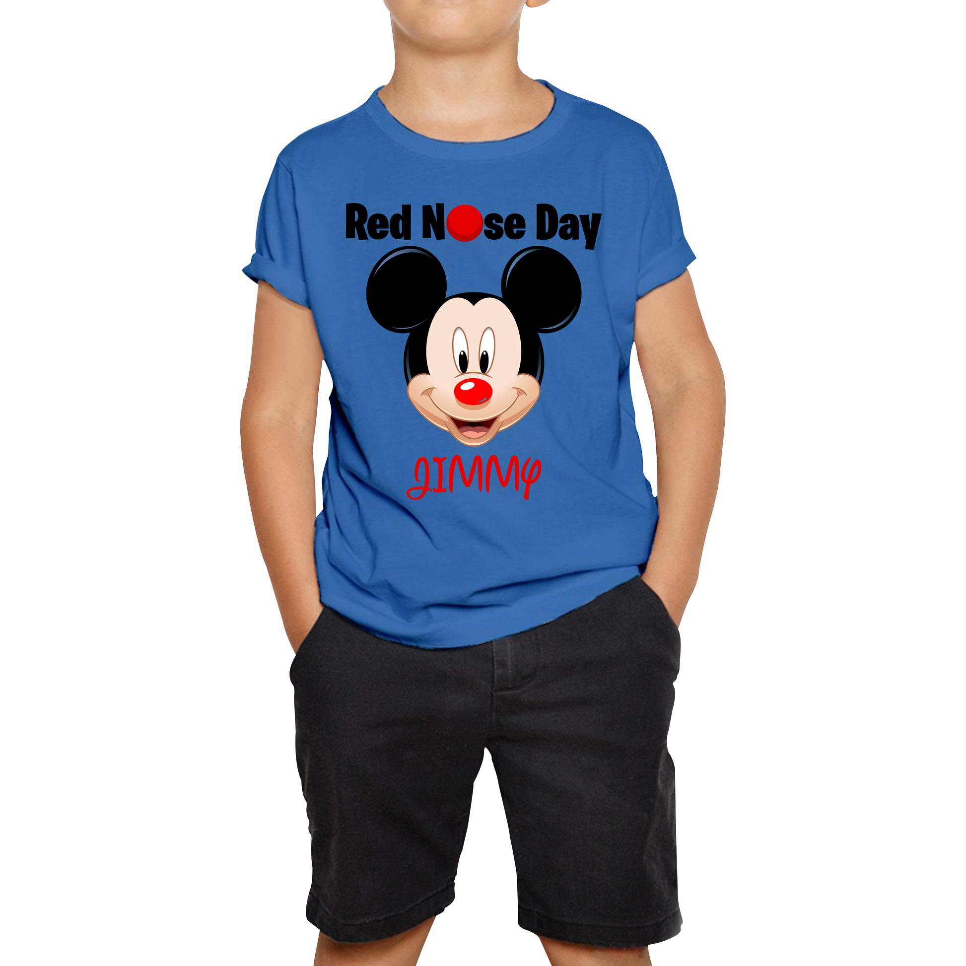 Personalised Mickey Mouse ( Name ) Red Nose Day T Shirt