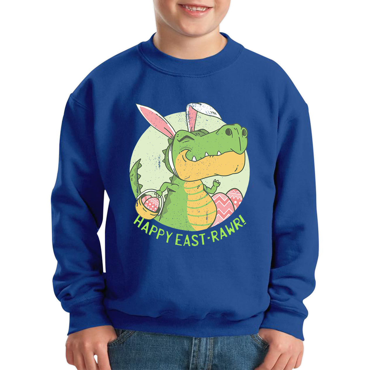 Happy Eastrawr Easter Bunny Dinosaur T-Rex RAWR Easter Egg Rabbit Funny Easter Day Kids Jumper