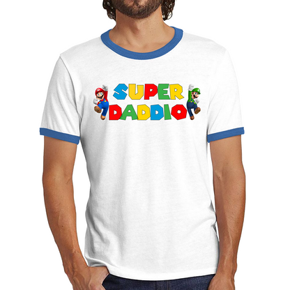 Super Daddio Funny Super Mario Fathers Day Love For Dad Daddy Funny Mario Bros Ringer T Shirt