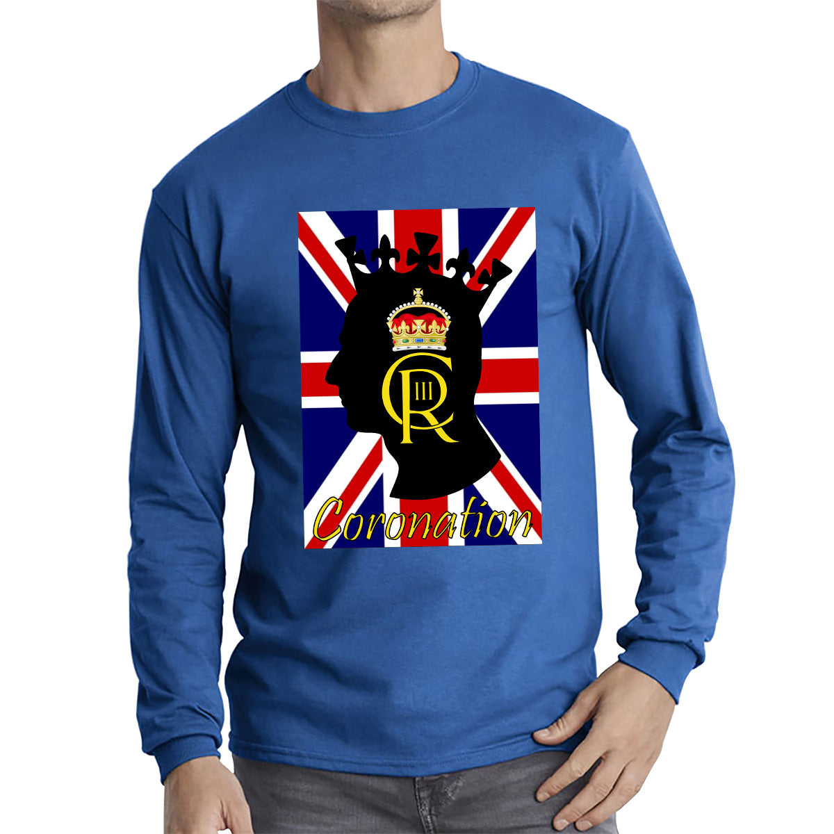 CR III Coronation Of King Charles III Royal Crown British Flag Great Britain Union Jack Long Sleeve T Shirt