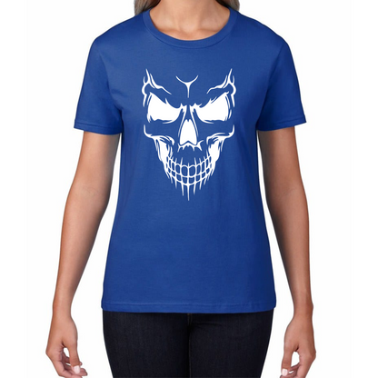 Skull Face Scary Horror Biker Racers Novelty Spooky Womens Tee Top