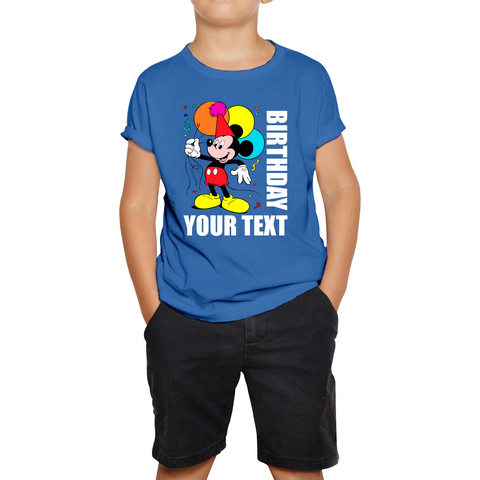 Personalised Disney Mickey Mouse Holding Balloons Birthday Your Text Disneyland Kids Tee