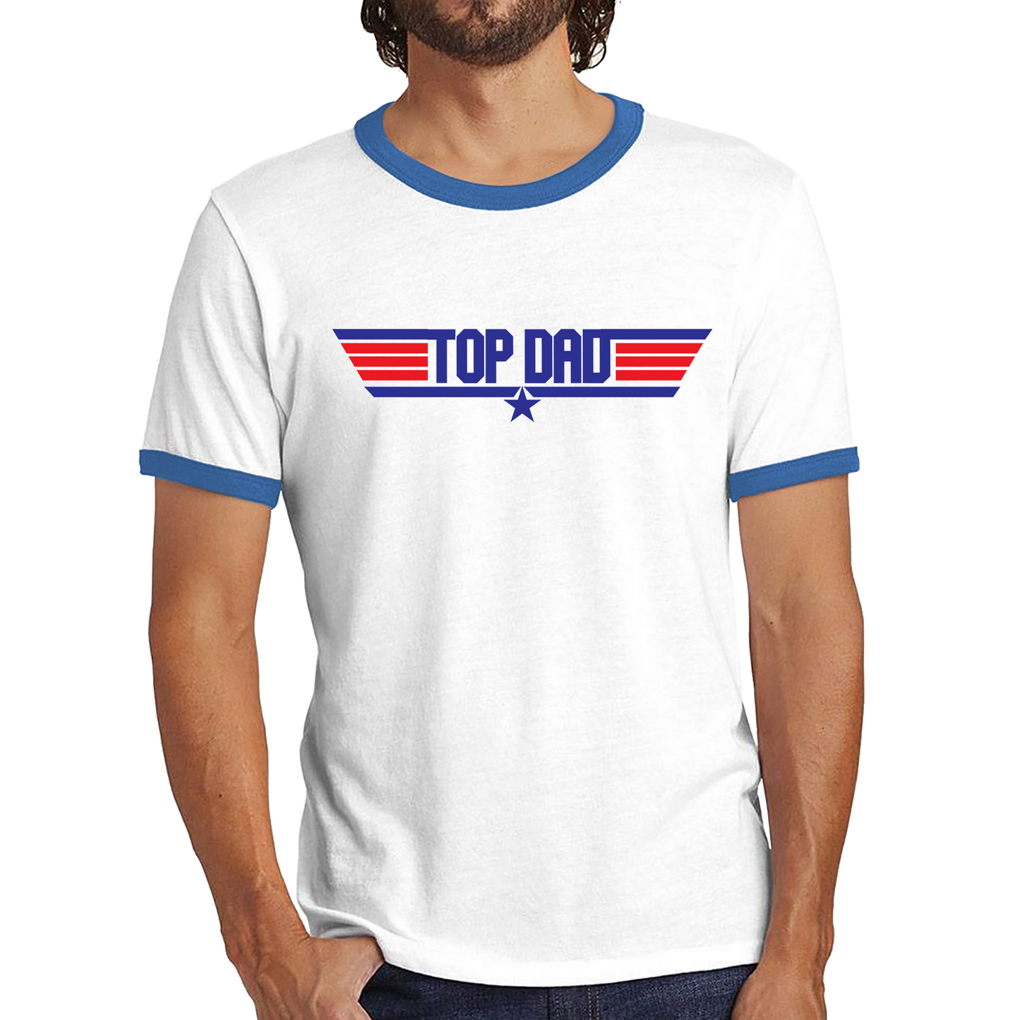 Top Dad Fathers Day Funny Top Gun Spoof Action Adventure Film Best Dad Gift For Father Ringer T Shirt